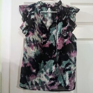 Live 4 Truth Multicolored Ruffled Tie Front Sheer Blouse